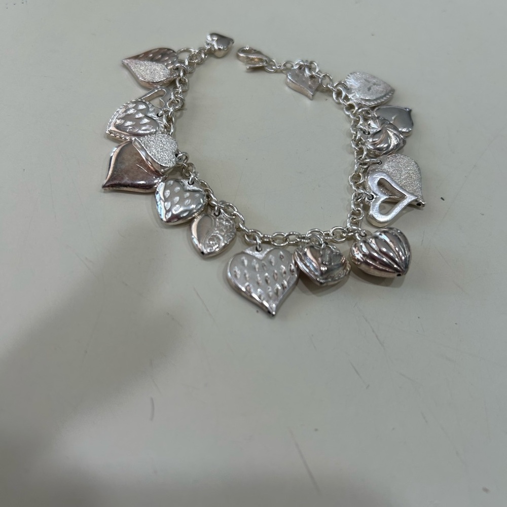 NWOT Vintage Jacmel Mauritius Sterling Silver Hearts Charm Bracelet